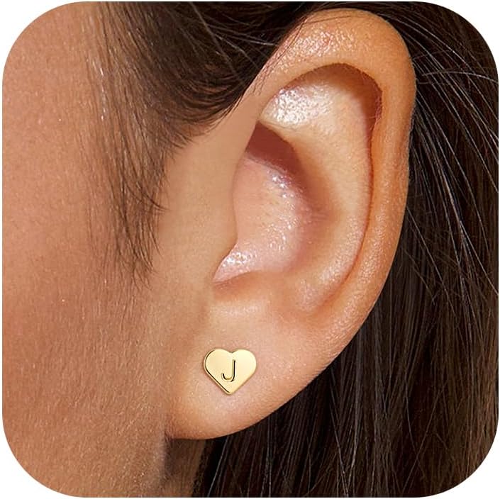 BLThing Store Heart Initial Earrings for Girls Kids Women - 18K Gold Filled Heart A-Z Initial Letter Earrings Teen Girls Gifts Trendy Stuff Birthday Gift for 5 6 7 8 9 10 Year Old Girl Gifts - Image 1